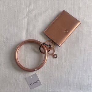 NWT Set Rose Gold Leather Oventure Big O® Key Ring & Keychain Wallet/ID Holder